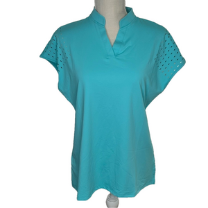 Felisou V Neck Women's Turquoise Golf Shirt Size Large SKU#C24119